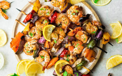 Garlic Lemon Pepper Shrimp and Vegetable Skewers